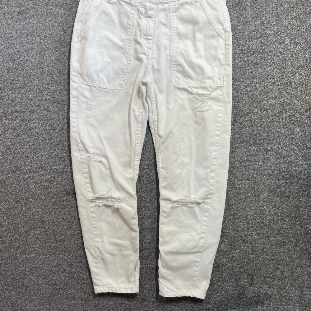 Zara Overalls Womens XS White Distressed Bib Overalls Basic Z1975 Denim Cotton - Picture 2 of 11